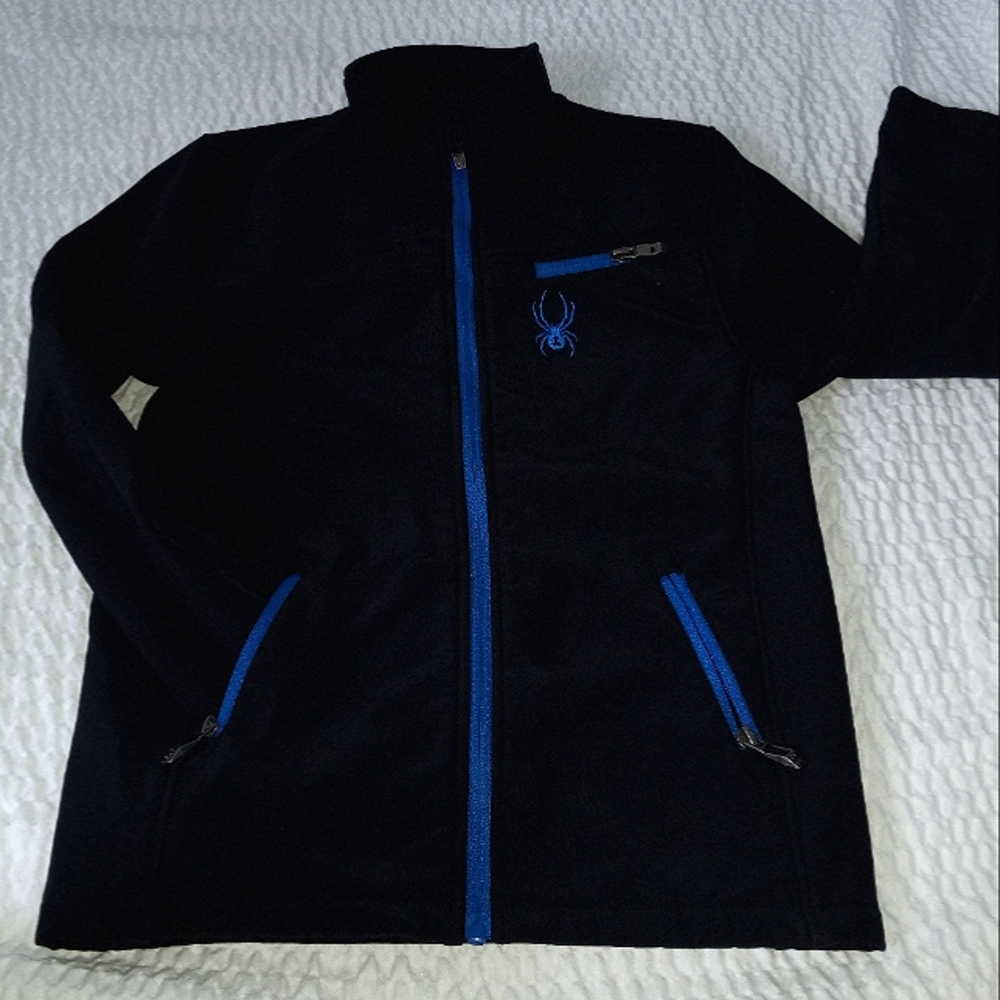 Spyder jacket with zip, boy size S (8), black with royal blue trims